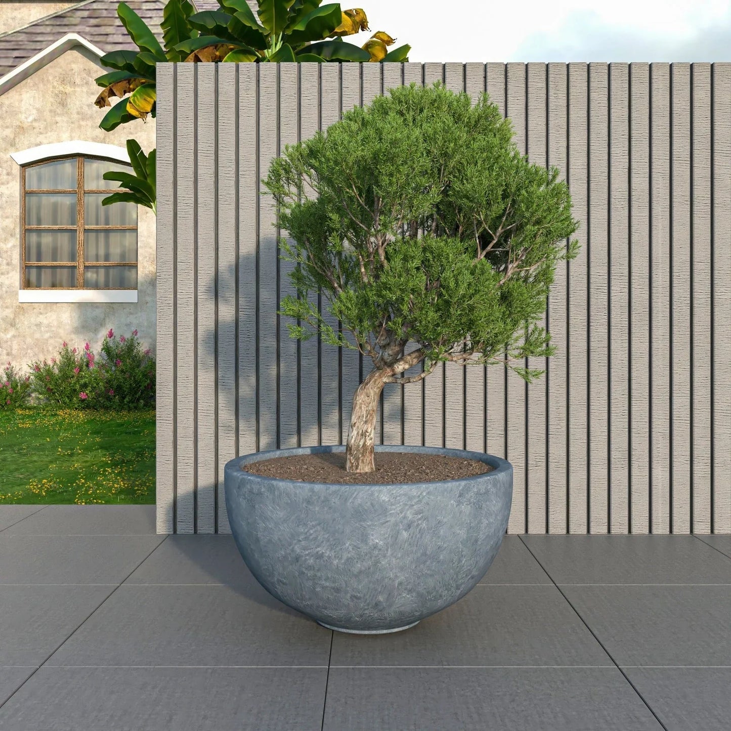 Iris Modern Round Planter Pot in Fiberstone and Clay Weather Resistant Design - Elax Furniture