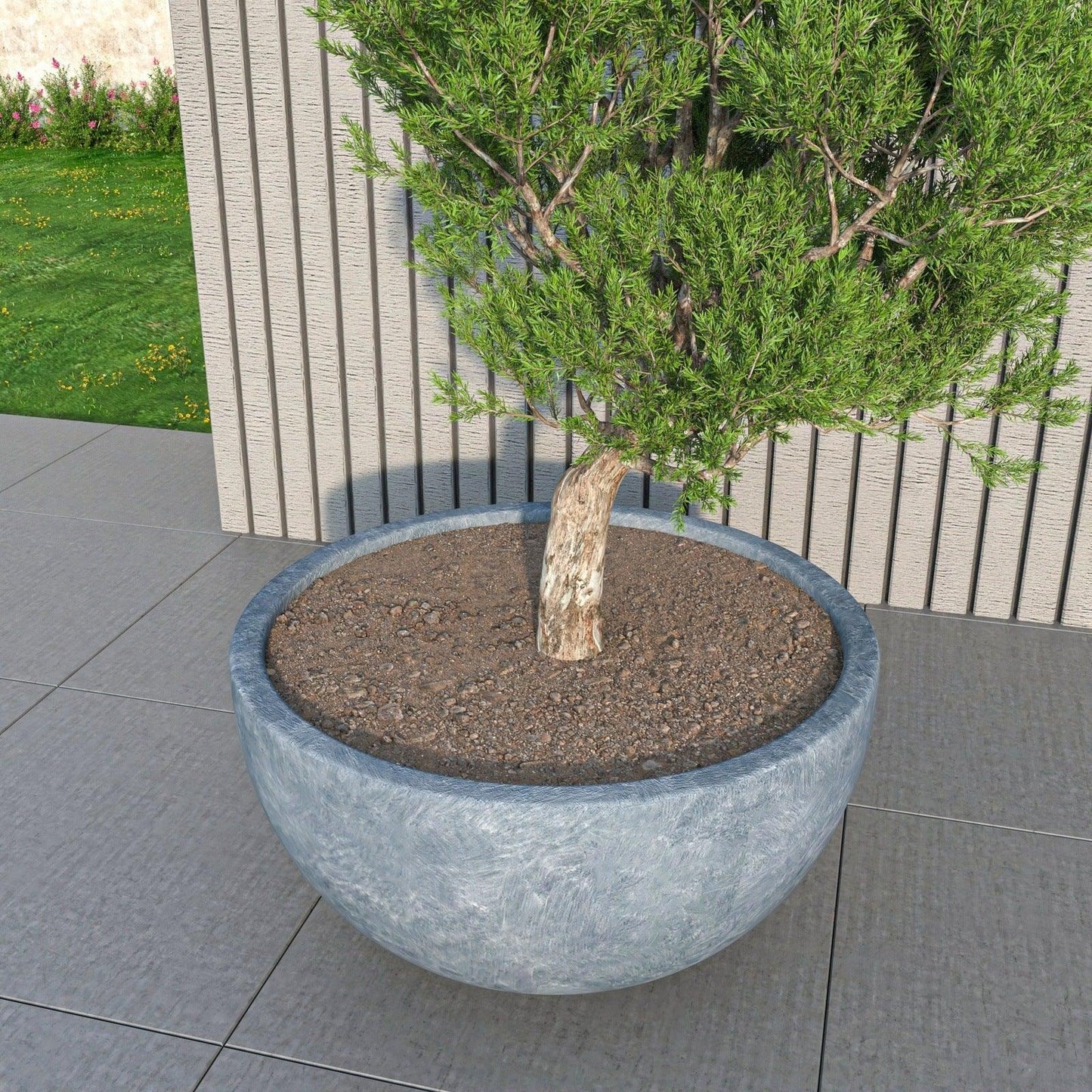 Iris Modern Round Planter Pot in Fiberstone and Clay Weather Resistant Design - Elax Furniture