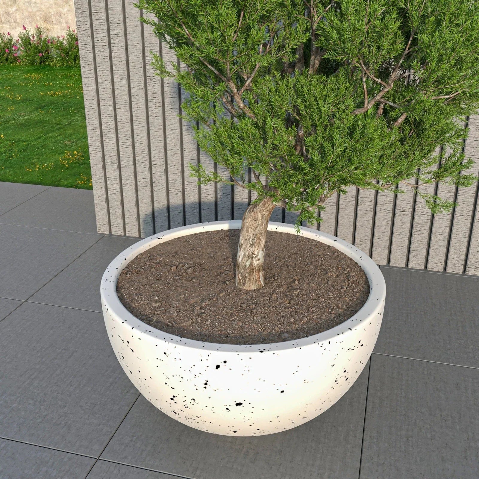 Iris Modern Round Planter Pot in Fiberstone and Clay Weather Resistant Design - Elax Furniture