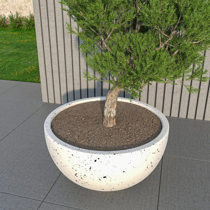 Iris Modern Round Planter Pot in Fiberstone and Clay Weather Resistant Design - Elax Furniture