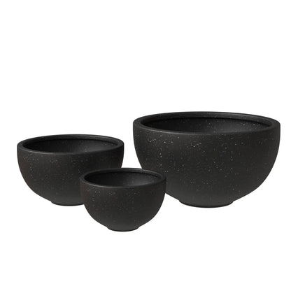 Iris Modern 3-Piece Round Planter Pot Set in Fiberstone and Clay Weather Resistant Design - Elax Furniture