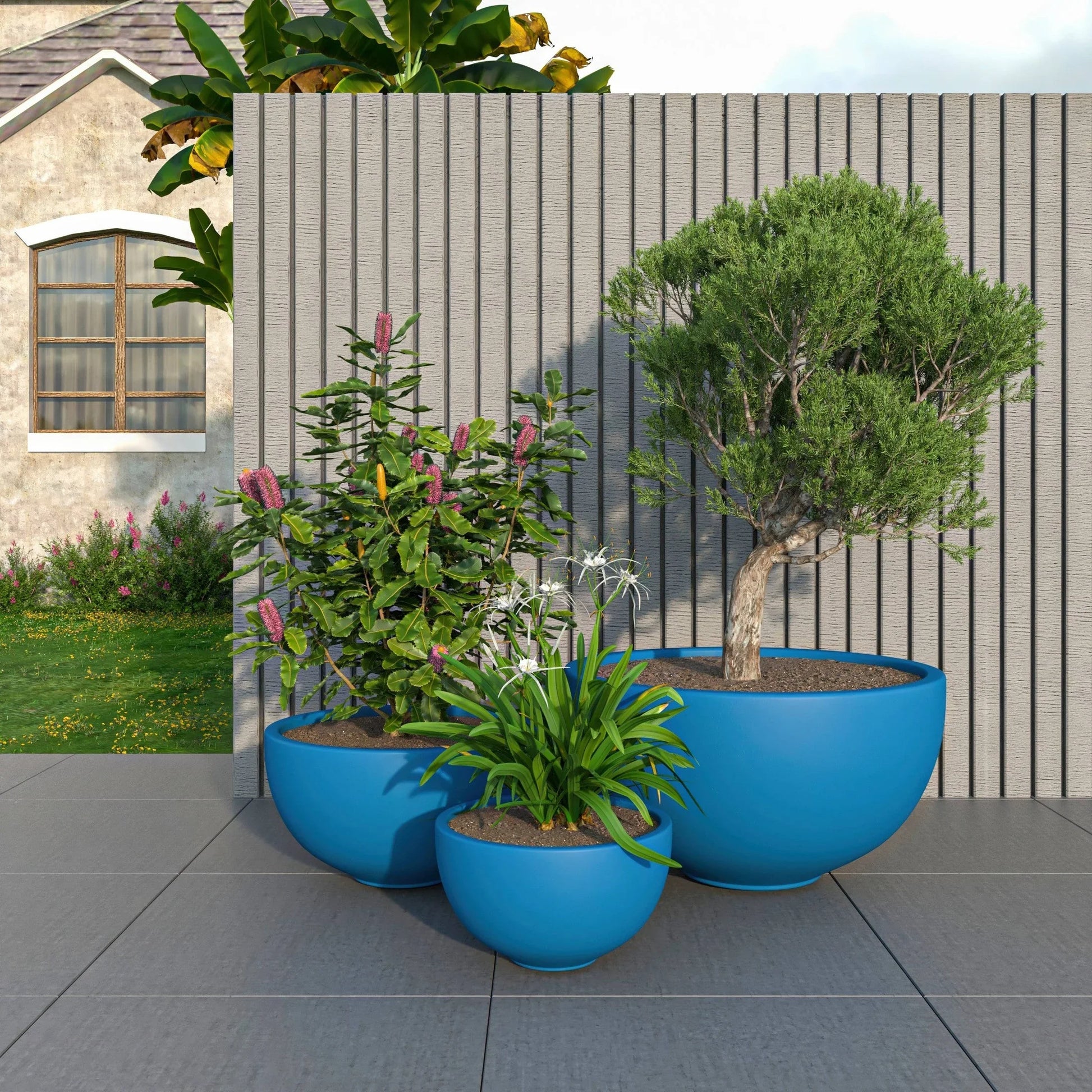 Iris Modern 3-Piece Round Planter Pot Set in Fiberstone and Clay Weather Resistant Design - Elax Furniture