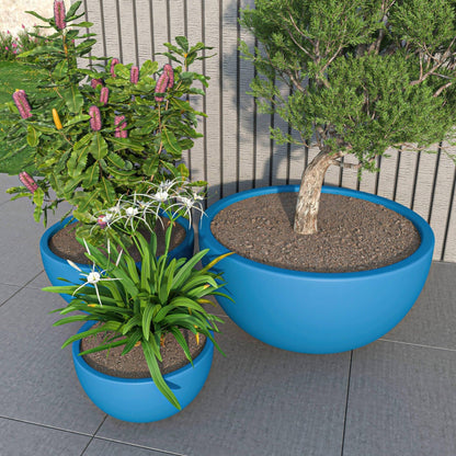 Iris Modern 3-Piece Round Planter Pot Set in Fiberstone and Clay Weather Resistant Design - Elax Furniture