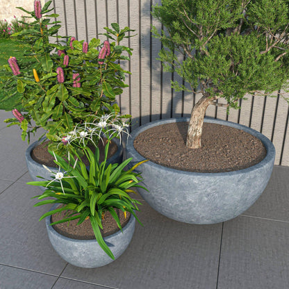 Iris Modern 3-Piece Round Planter Pot Set in Fiberstone and Clay Weather Resistant Design - Elax Furniture