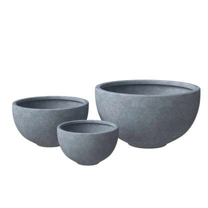 Iris Modern 3-Piece Round Planter Pot Set in Fiberstone and Clay Weather Resistant Design - Elax Furniture
