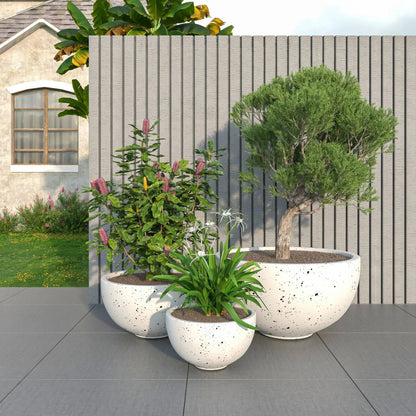 Iris Modern 3-Piece Round Planter Pot Set in Fiberstone and Clay Weather Resistant Design - Elax Furniture