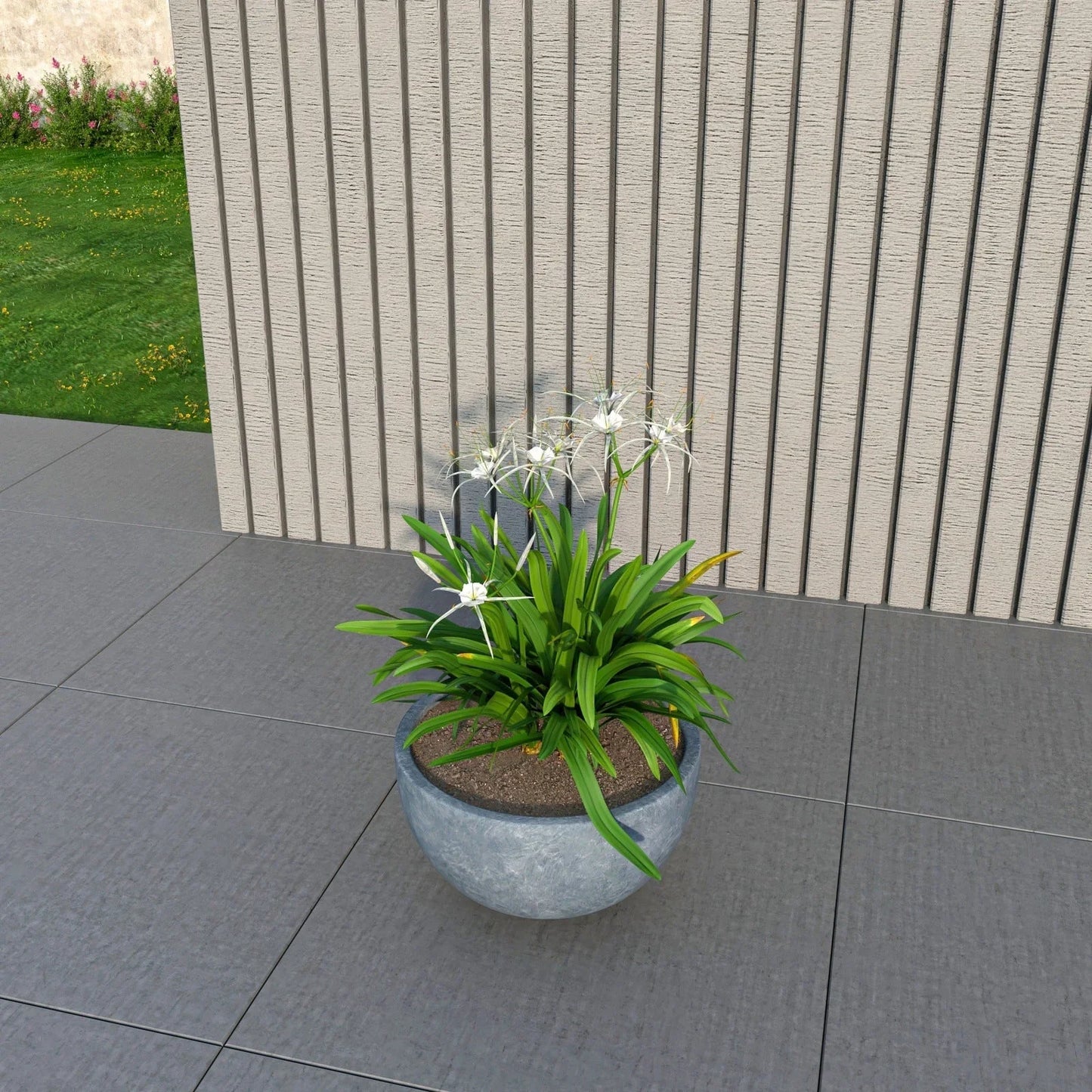 Iris Modern Round Planter Pot in Fiberstone and Clay Weather Resistant Design - Elax Furniture