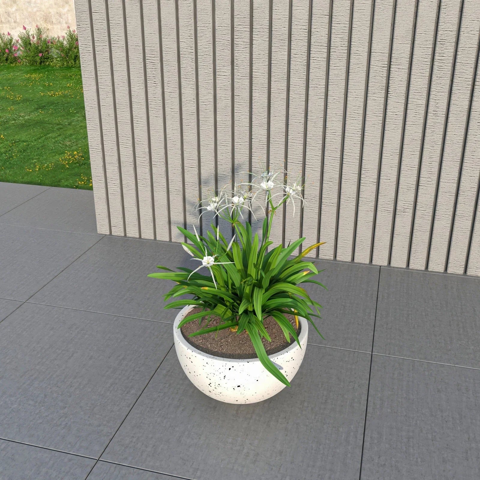 Iris Modern Round Planter Pot in Fiberstone and Clay Weather Resistant Design - Elax Furniture