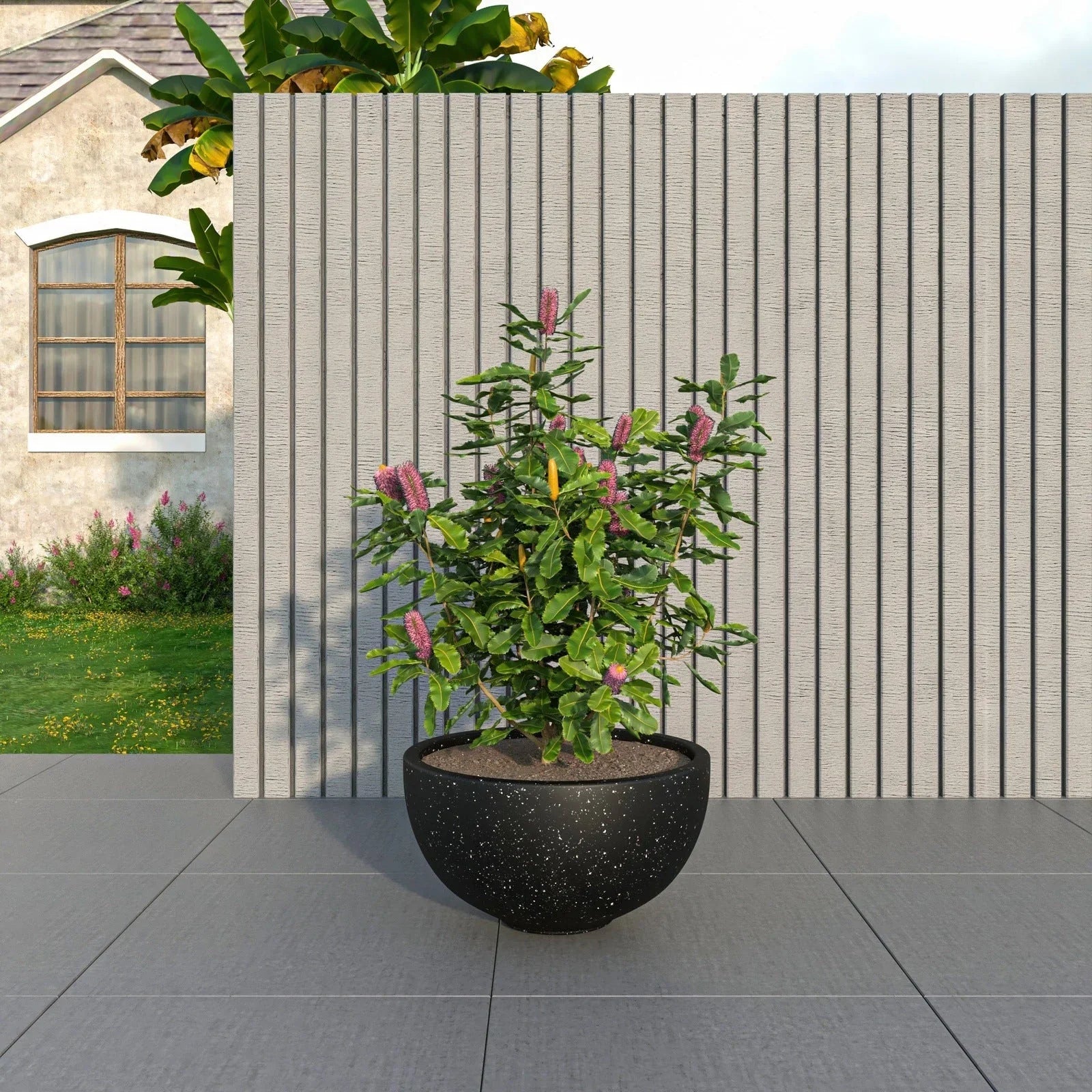 Iris Modern Round Planter Pot in Fiberstone and Clay Weather Resistant Design - Elax Furniture
