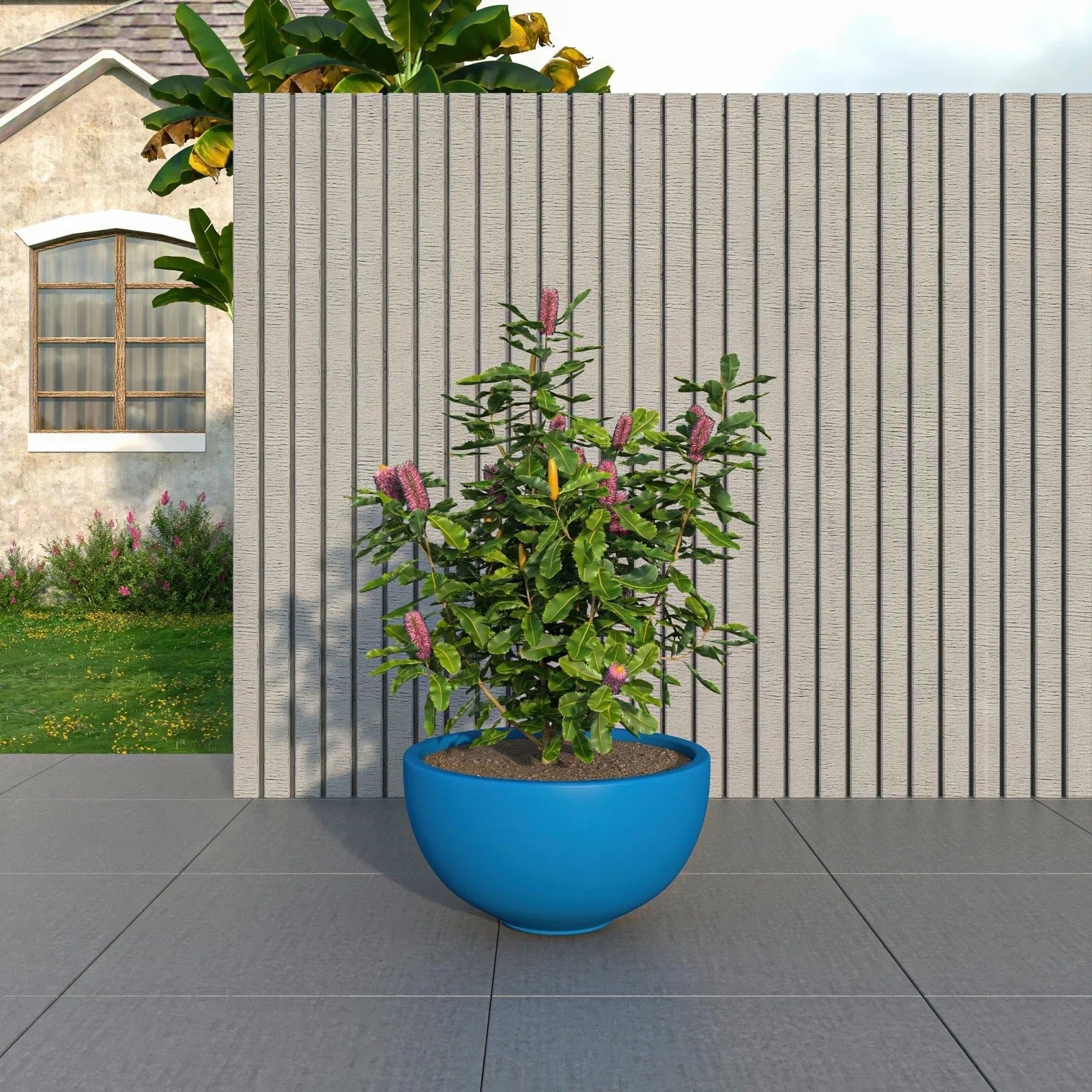 Iris Modern Round Planter Pot in Fiberstone and Clay Weather Resistant Design - Elax Furniture