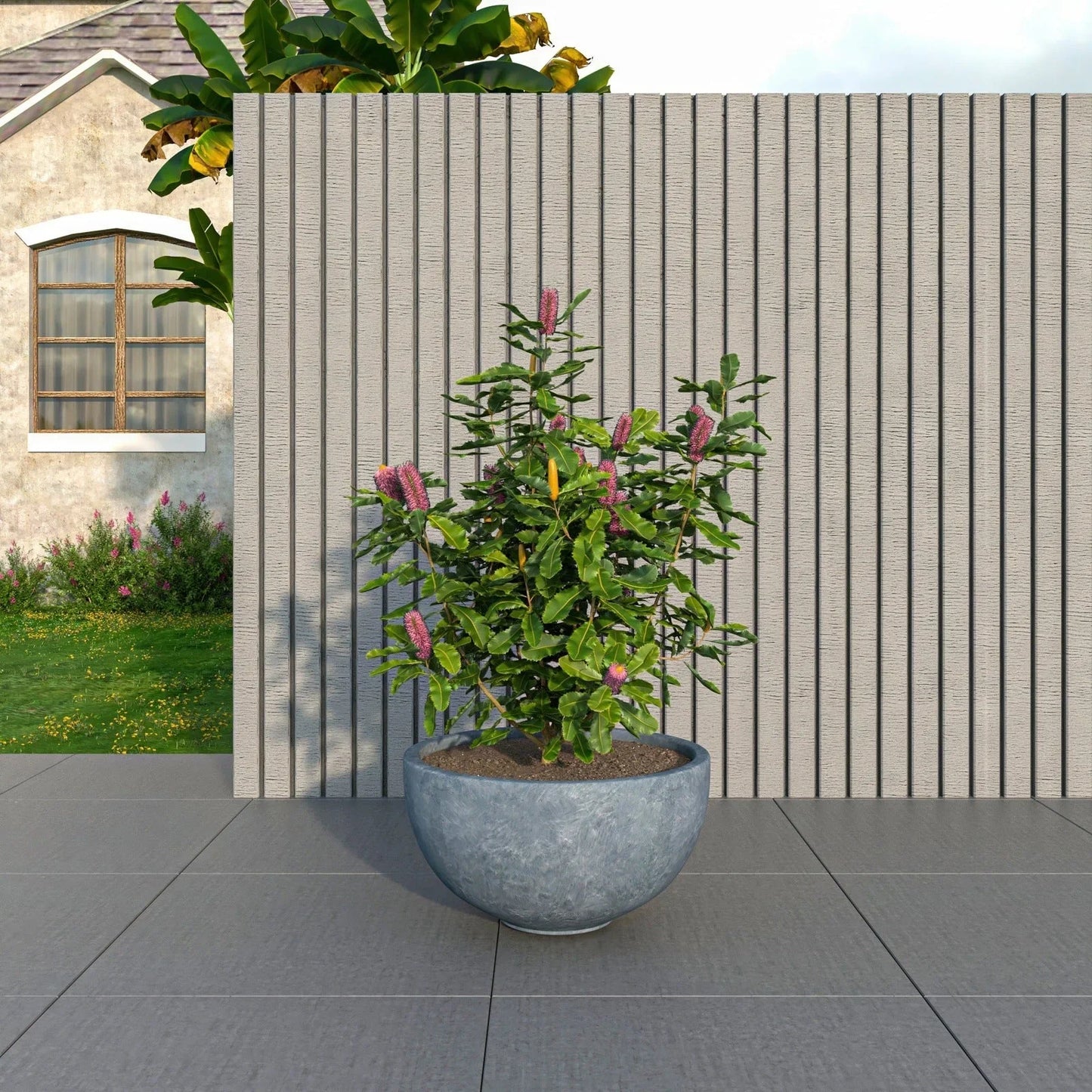 Iris Modern Round Planter Pot in Fiberstone and Clay Weather Resistant Design - Elax Furniture