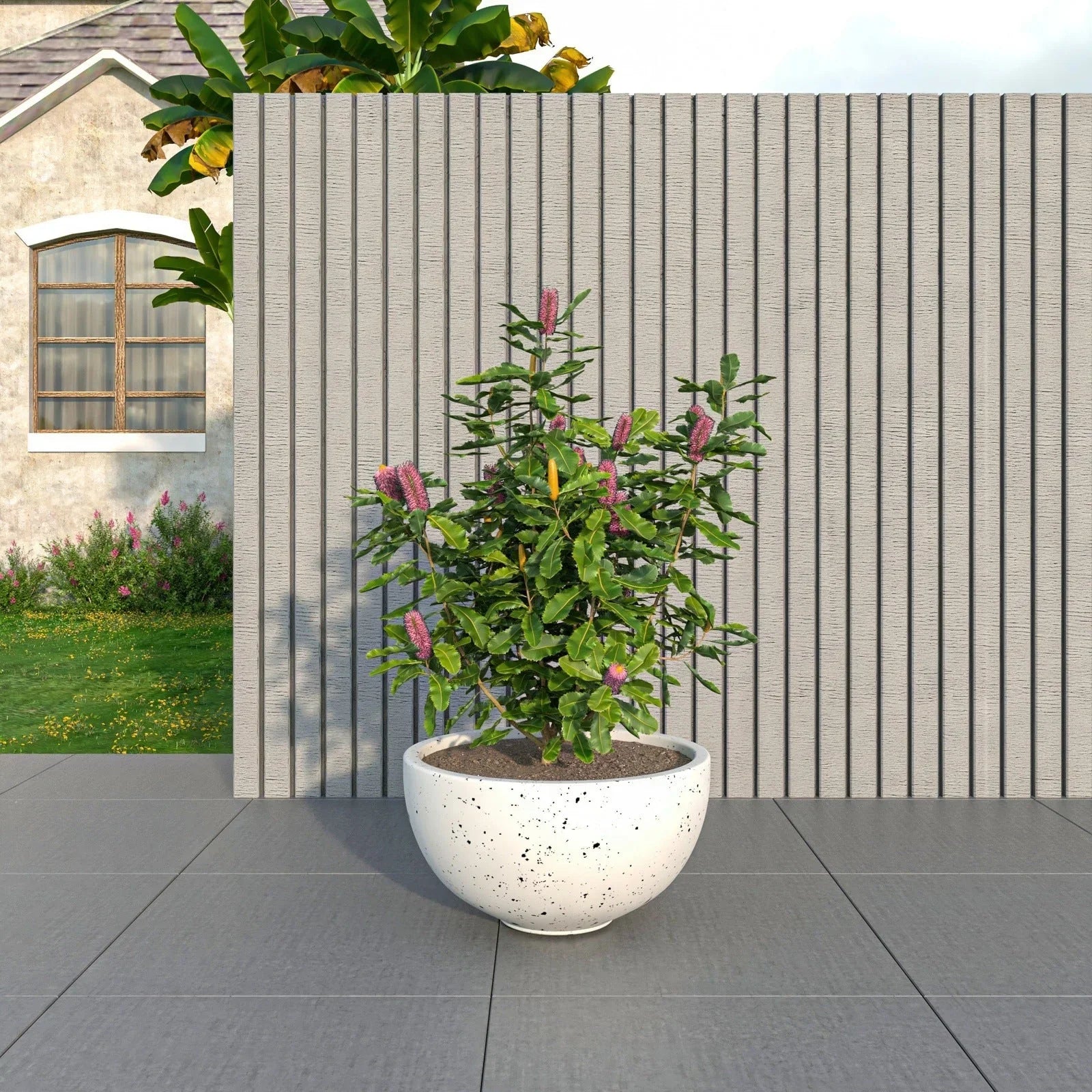 Iris Modern Round Planter Pot in Fiberstone and Clay Weather Resistant Design - Elax Furniture