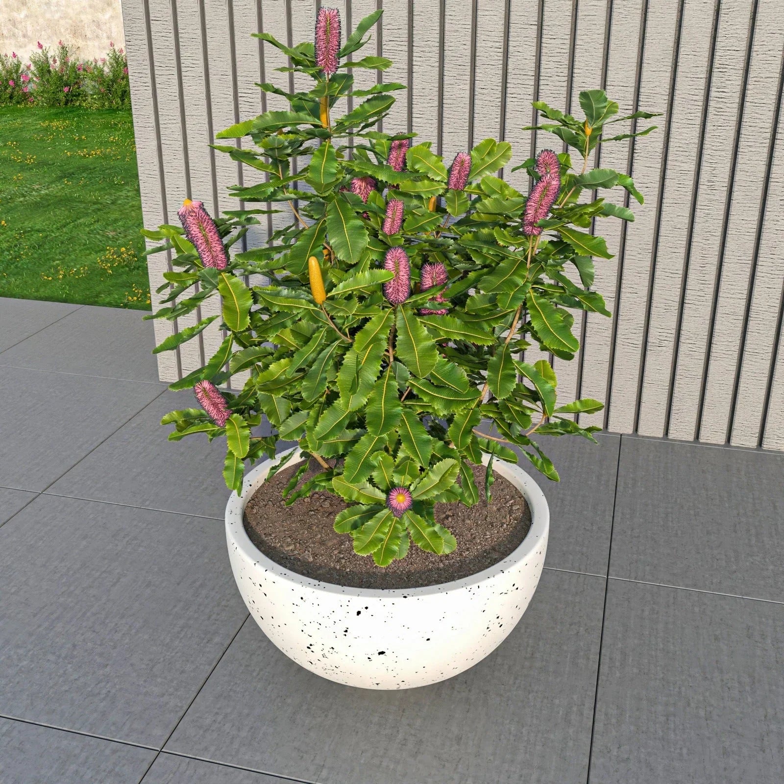 Iris Modern Round Planter Pot in Fiberstone and Clay Weather Resistant Design - Elax Furniture