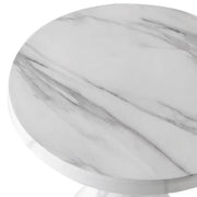 Isidra 19" Round Fiberstone Side Table with Marble-Inspired Finish and Flared Pedestal Base Marbled White Side Table LeisureMod