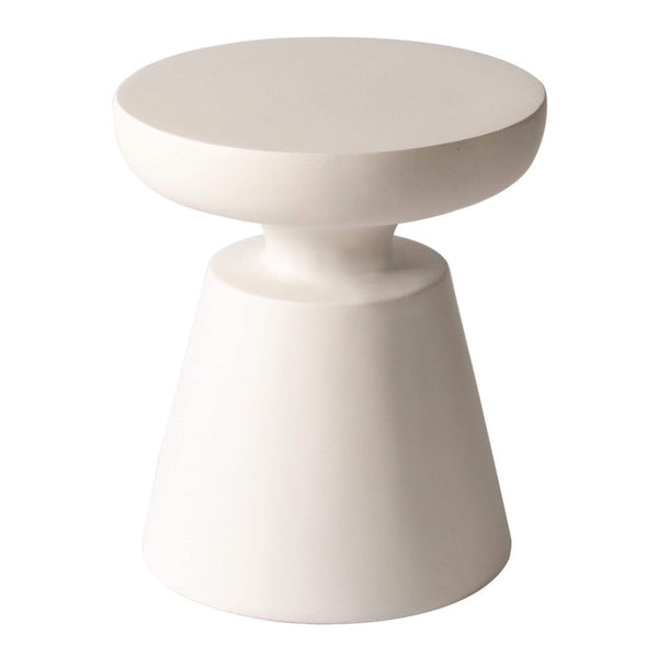 Isle Minimalist Side Table with Round Fiberstone Tabletop Accent Table and Pedestal Base Cream Side Table LeisureMod