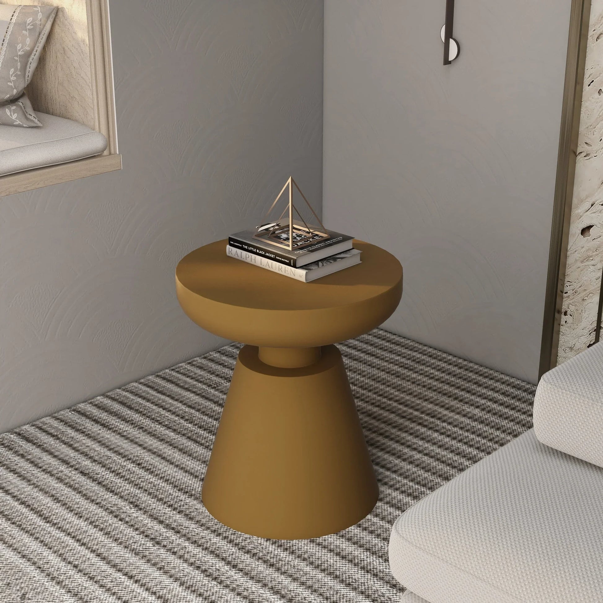 Isle Minimalist Side Table with Round Fiberstone Tabletop Accent Table and Pedestal Base - Elax Furniture