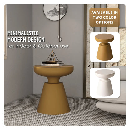 Isle Minimalist Side Table with Round Fiberstone Tabletop Accent Table and Pedestal Base - Elax Furniture