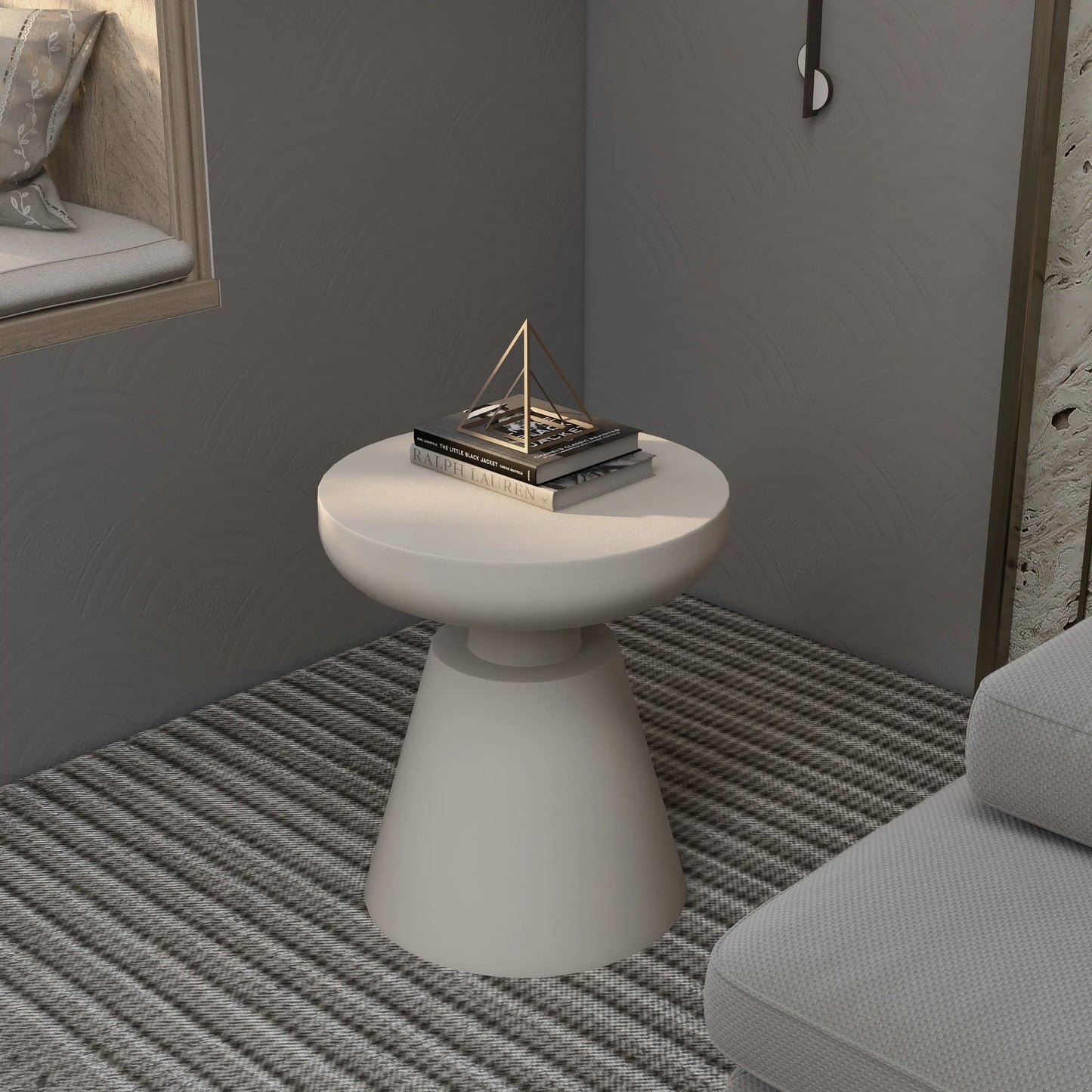 Isle Minimalist Side Table with Round Fiberstone Tabletop Accent Table and Pedestal Base - Elax Furniture