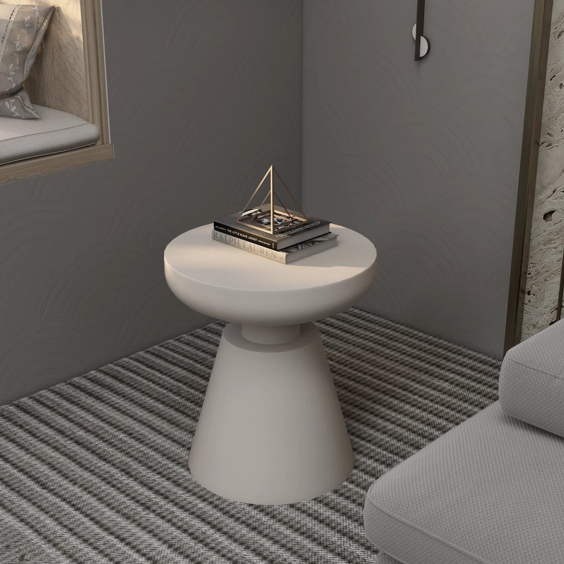 Isle Minimalist Side Table with Round Fiberstone Tabletop Accent Table and Pedestal Base - Elax Furniture