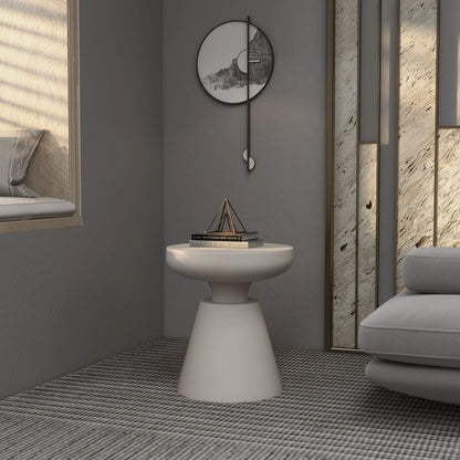 Isle Minimalist Side Table with Round Fiberstone Tabletop Accent Table and Pedestal Base - Elax Furniture