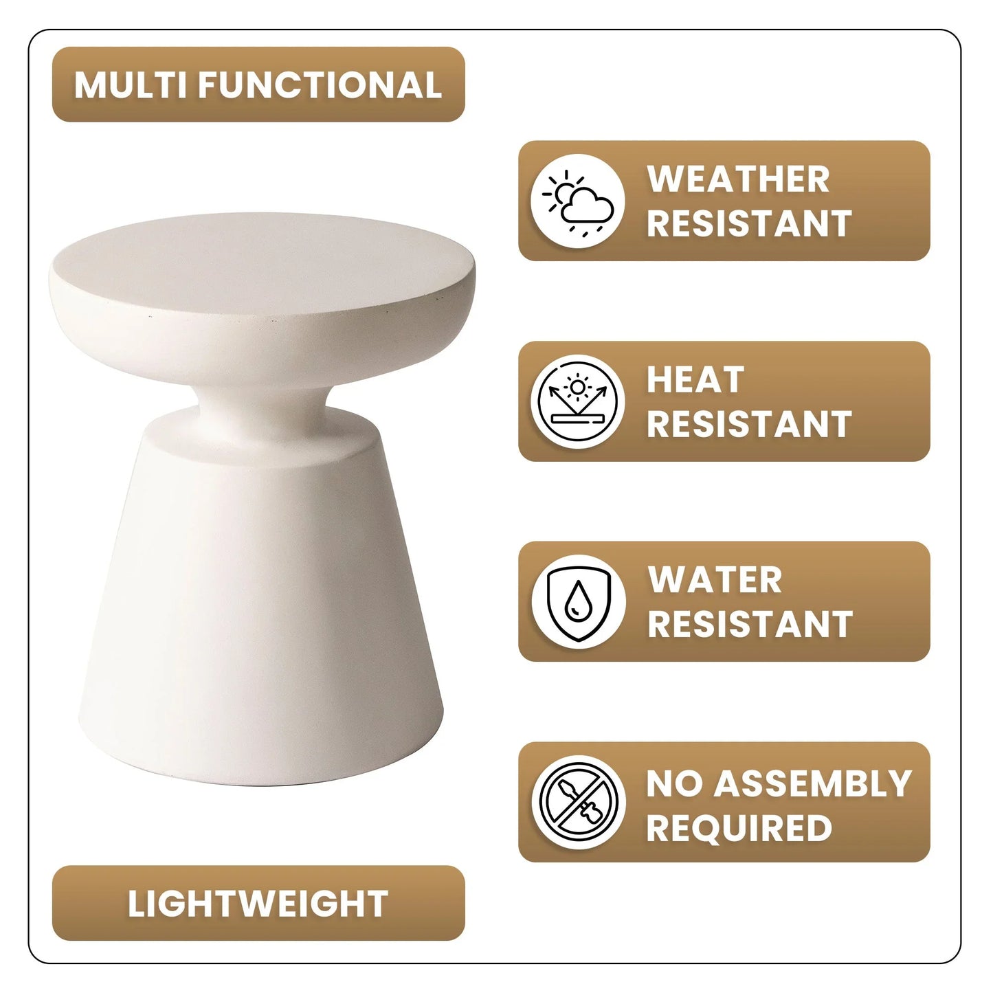 Isle Minimalist Side Table with Round Fiberstone Tabletop Accent Table and Pedestal Base - Elax Furniture