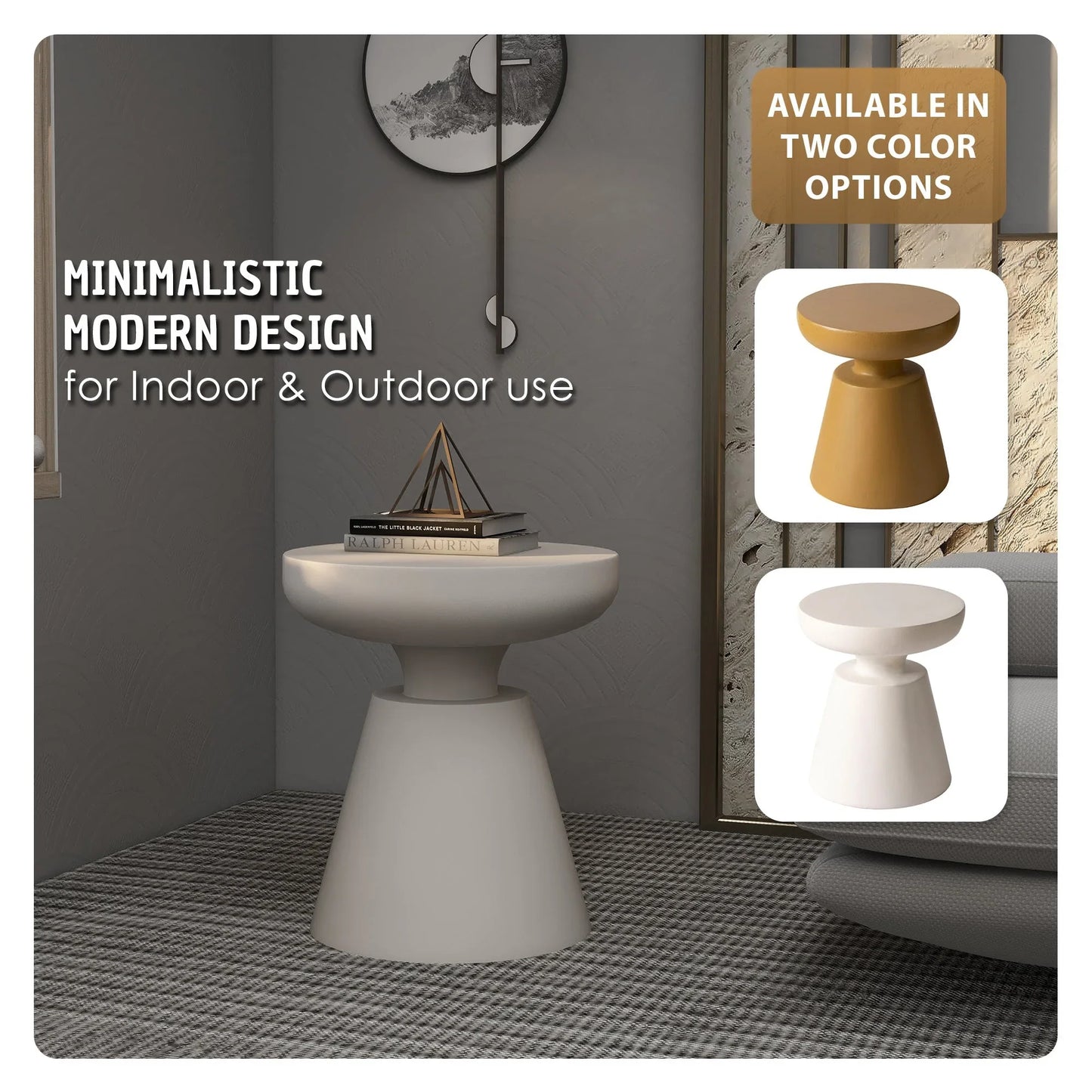 Isle Minimalist Side Table with Round Fiberstone Tabletop Accent Table and Pedestal Base - Elax Furniture