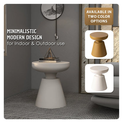 Isle Minimalist Side Table with Round Fiberstone Tabletop Accent Table and Pedestal Base - Elax Furniture