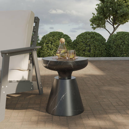 Isle Minimalist Side Table with Round Fiberstone Tabletop Accent Table and Pedestal Base - Elax Furniture