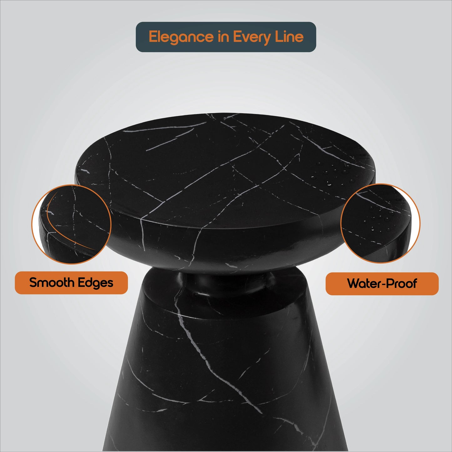 Isle Minimalist Side Table with Round Fiberstone Tabletop Accent Table and Pedestal Base - Elax Furniture