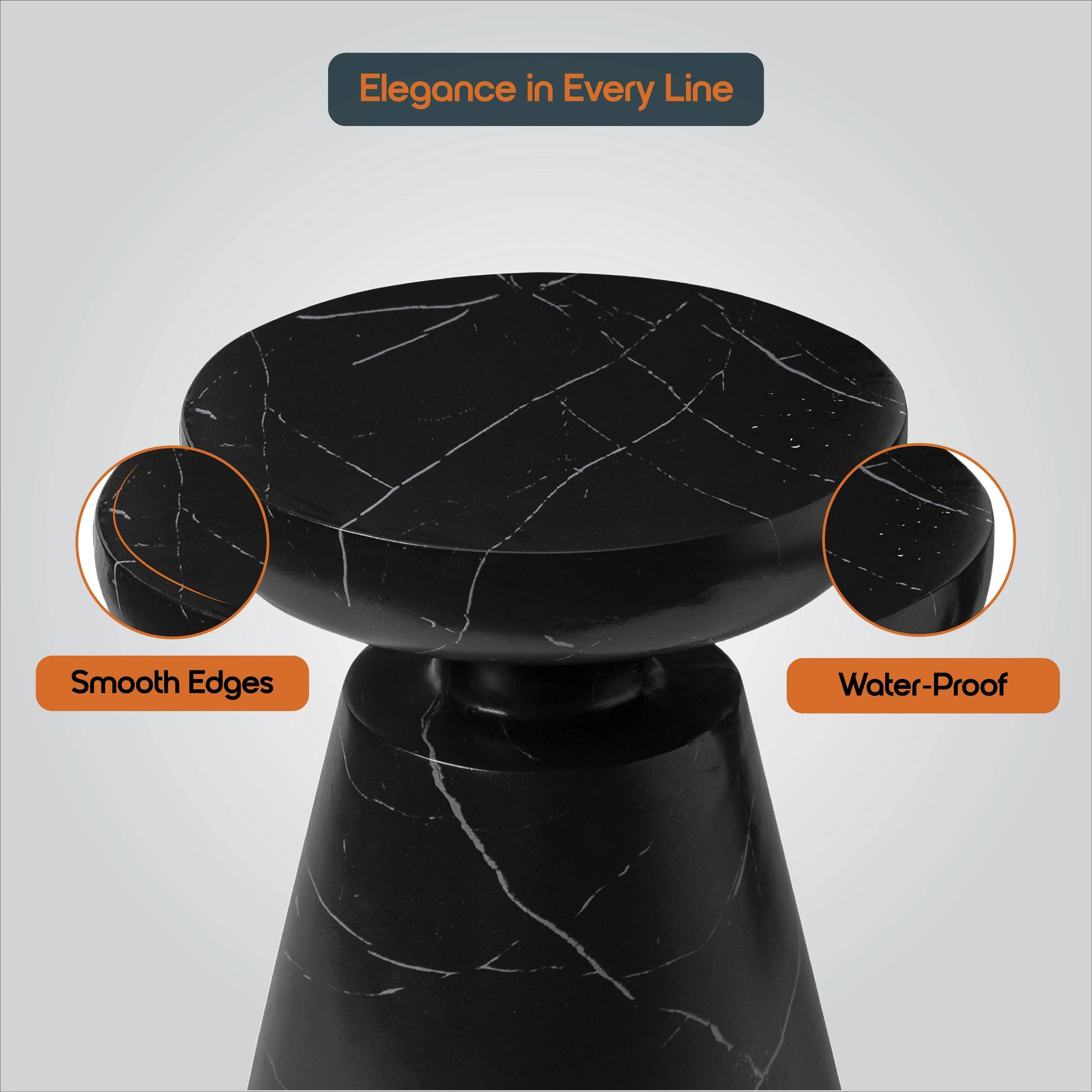 Isle Minimalist Side Table with Round Fiberstone Tabletop Accent Table and Pedestal Base - Elax Furniture