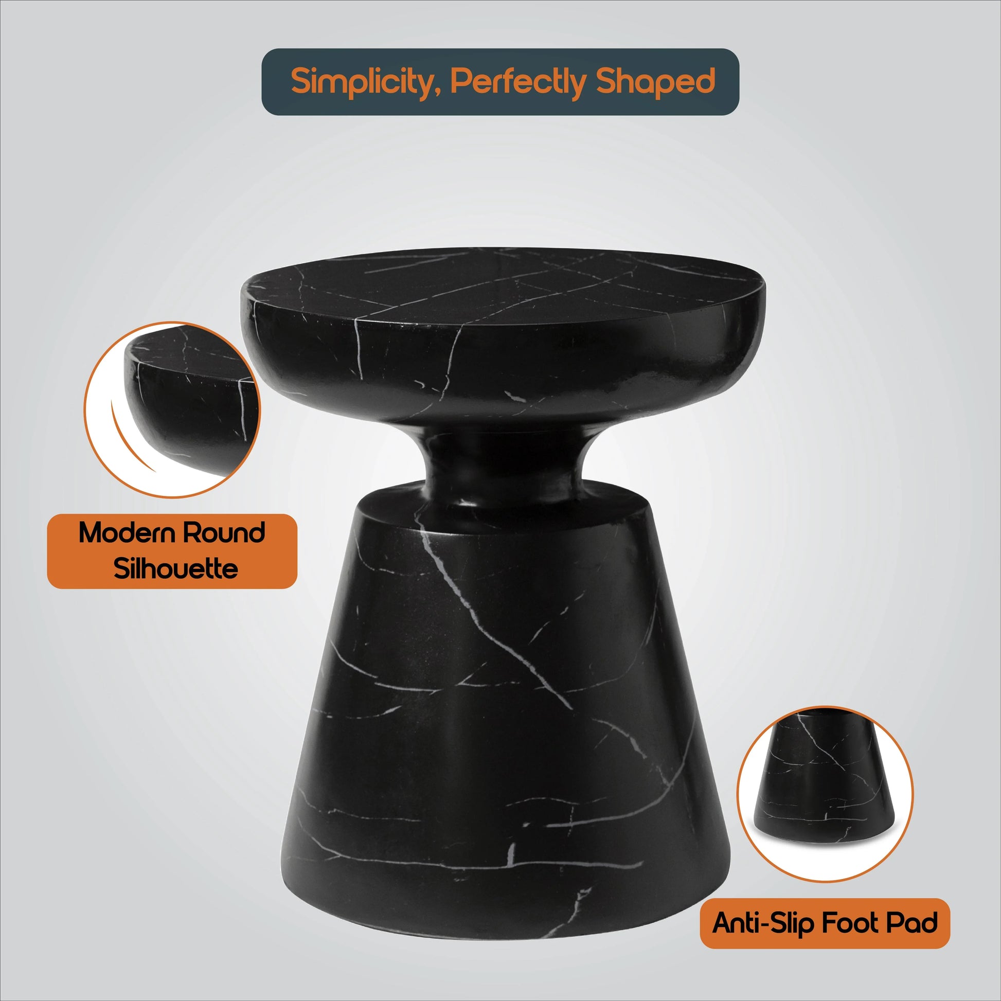 Isle Minimalist Side Table with Round Fiberstone Tabletop Accent Table and Pedestal Base - Elax Furniture