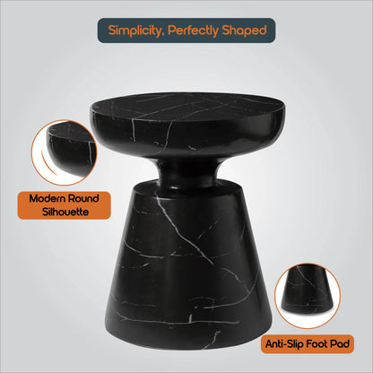 Isle Minimalist Side Table with Round Fiberstone Tabletop Accent Table and Pedestal Base - Elax Furniture