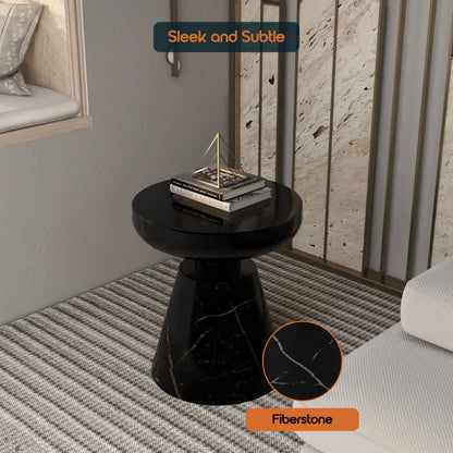 Isle Minimalist Side Table with Round Fiberstone Tabletop Accent Table and Pedestal Base - Elax Furniture