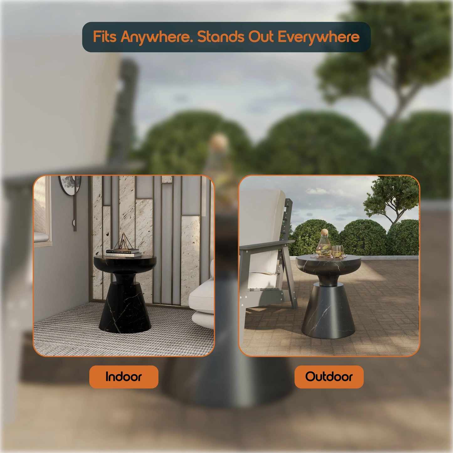 Isle Minimalist Side Table with Round Fiberstone Tabletop Accent Table and Pedestal Base - Elax Furniture