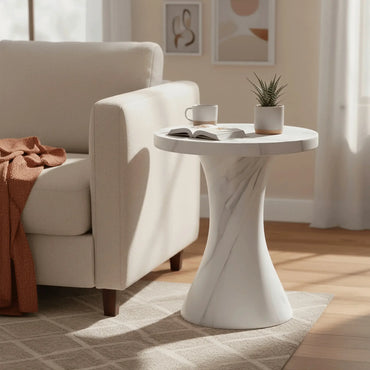 Isidra 19" Round Fiberstone Side Table with Marble-Inspired Finish