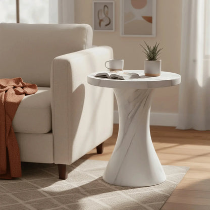 Isidra 19" Round Fiberstone Side Table with Marble-Inspired Finish