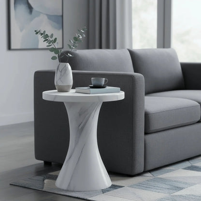Isidra 19" Round Fiberstone Side Table with Marble-Inspired Finish