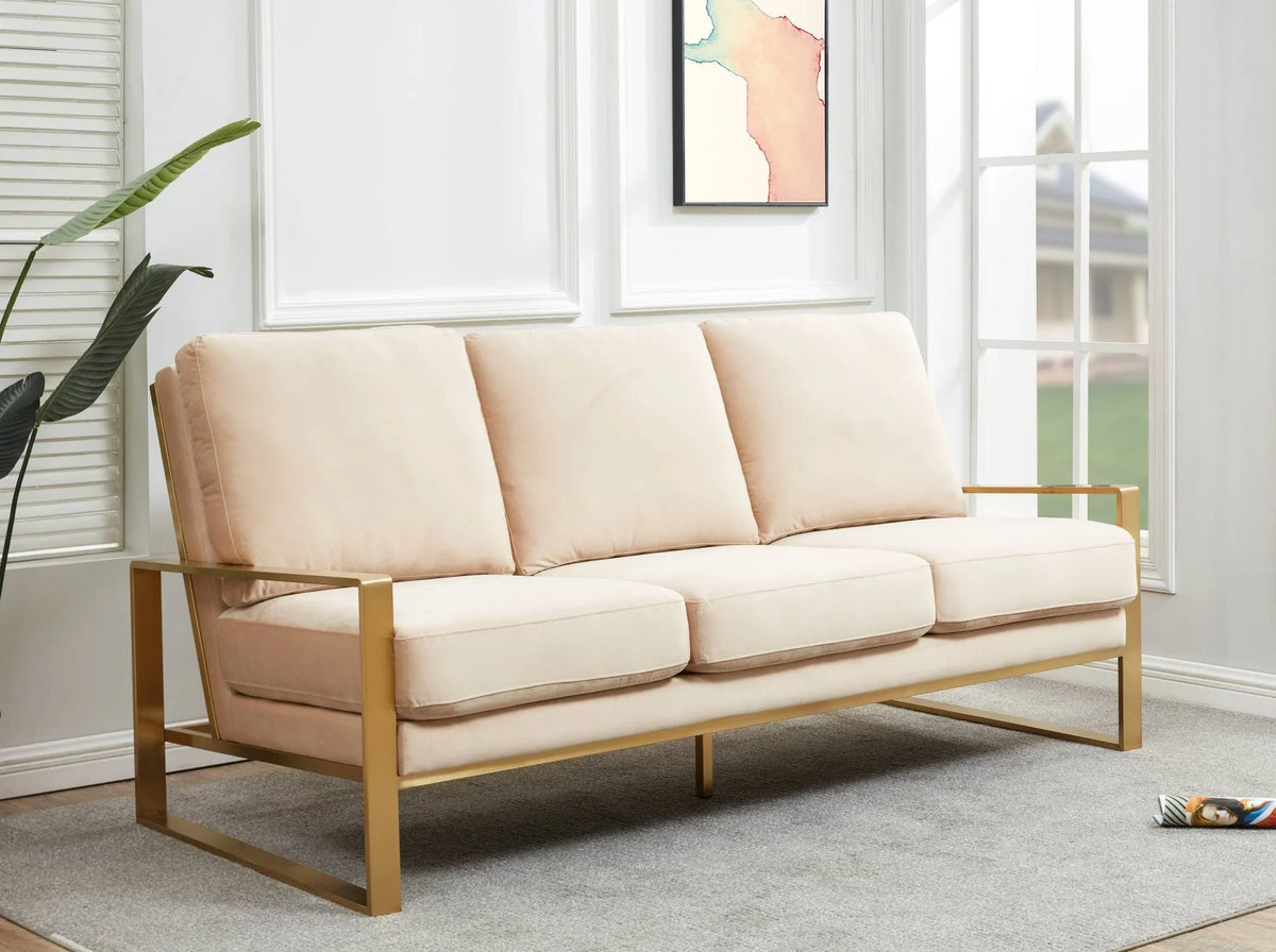 Jefferson 3-Seater Velvet/Leather Full Size Sofa in Stainless Steel - Elax Furniture