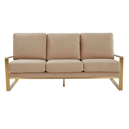 Jefferson 3-Seater Velvet/Leather Full Size Sofa in Stainless Steel - Elax Furniture