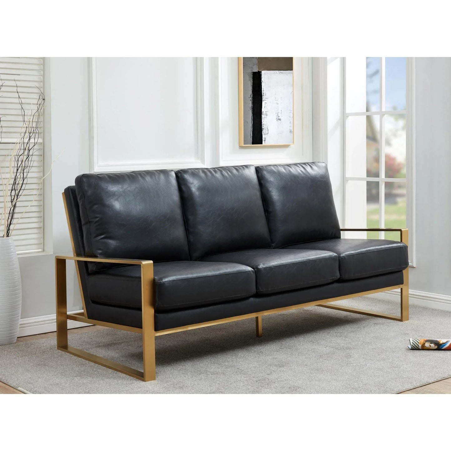 Jefferson 3-Seater Velvet/Leather Full Size Sofa in Stainless Steel - Elax Furniture