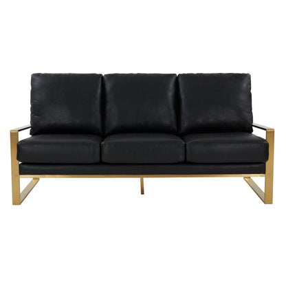 Jefferson 3-Seater Velvet/Leather Full Size Sofa in Stainless Steel - Elax Furniture