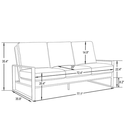 Jefferson 3-Seater Velvet/Leather Full Size Sofa in Stainless Steel - Elax Furniture