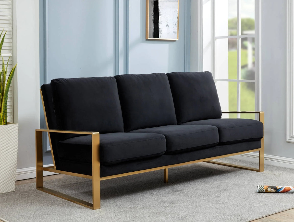 Jefferson 3-Seater Velvet/Leather Full Size Sofa in Stainless Steel - Elax Furniture