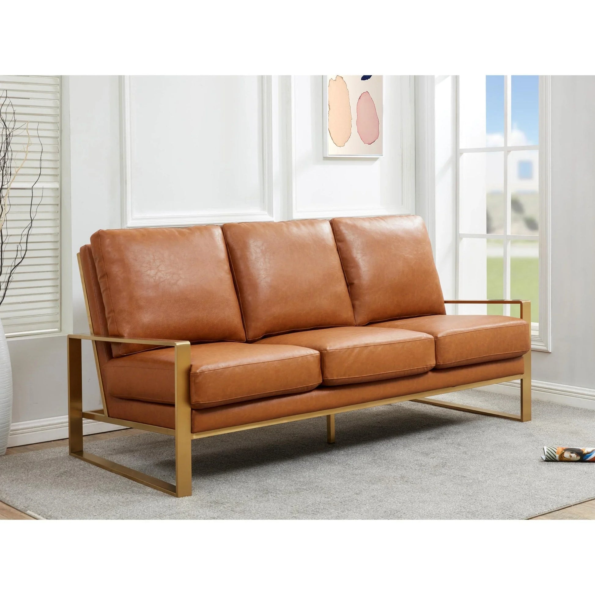 Jefferson 3-Seater Velvet/Leather Full Size Sofa in Stainless Steel - Elax Furniture