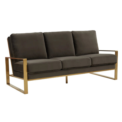 Jefferson 3-Seater Velvet/Leather Full Size Sofa in Stainless Steel - Elax Furniture