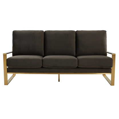 Jefferson 3-Seater Velvet/Leather Full Size Sofa in Stainless Steel - Elax Furniture