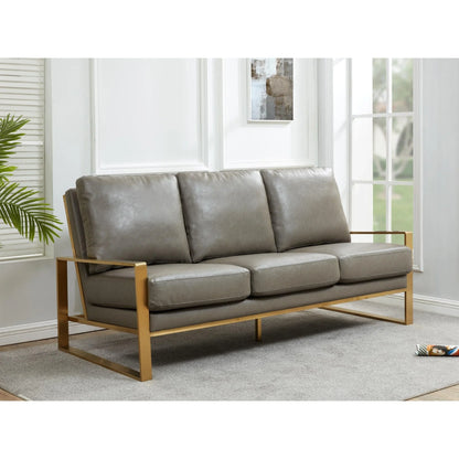 Jefferson 3-Seater Velvet/Leather Full Size Sofa in Stainless Steel - Elax Furniture