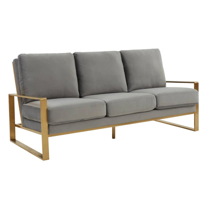 Jefferson 3-Seater Velvet/Leather Full Size Sofa in Stainless Steel - Elax Furniture