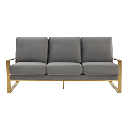 Jefferson 3-Seater Velvet/Leather Full Size Sofa in Stainless Steel - Elax Furniture