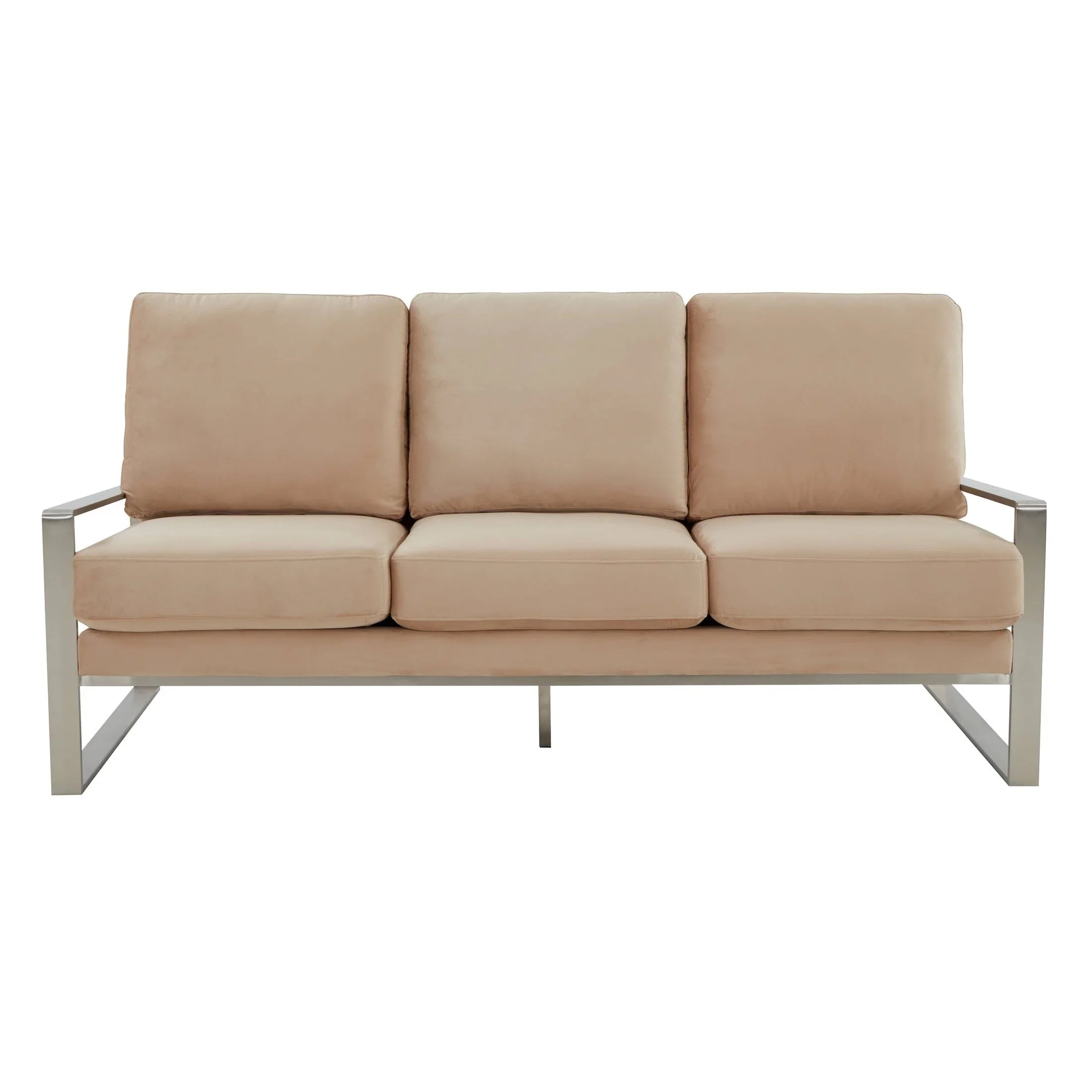 Jefferson 3-Seater Velvet/Leather Full Size Sofa in Stainless Steel - Elax Furniture
